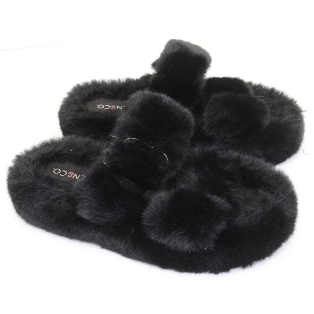 Jen & Co Black Faux Fur Chunky Buckle Slip On Slide Sandals Women's 10 (EUR 41)
